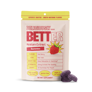 Red Vein kratom gummies — Red Berry flavor 30mg per gummy, 20 gummies per pouch