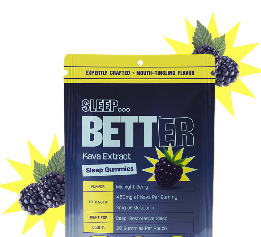 Sleep... BETTER Kava Extract Sleep Gummies pouch, Midnight Berry — 450mg Kava per gummy; 3mg melatonin; 20 gummies