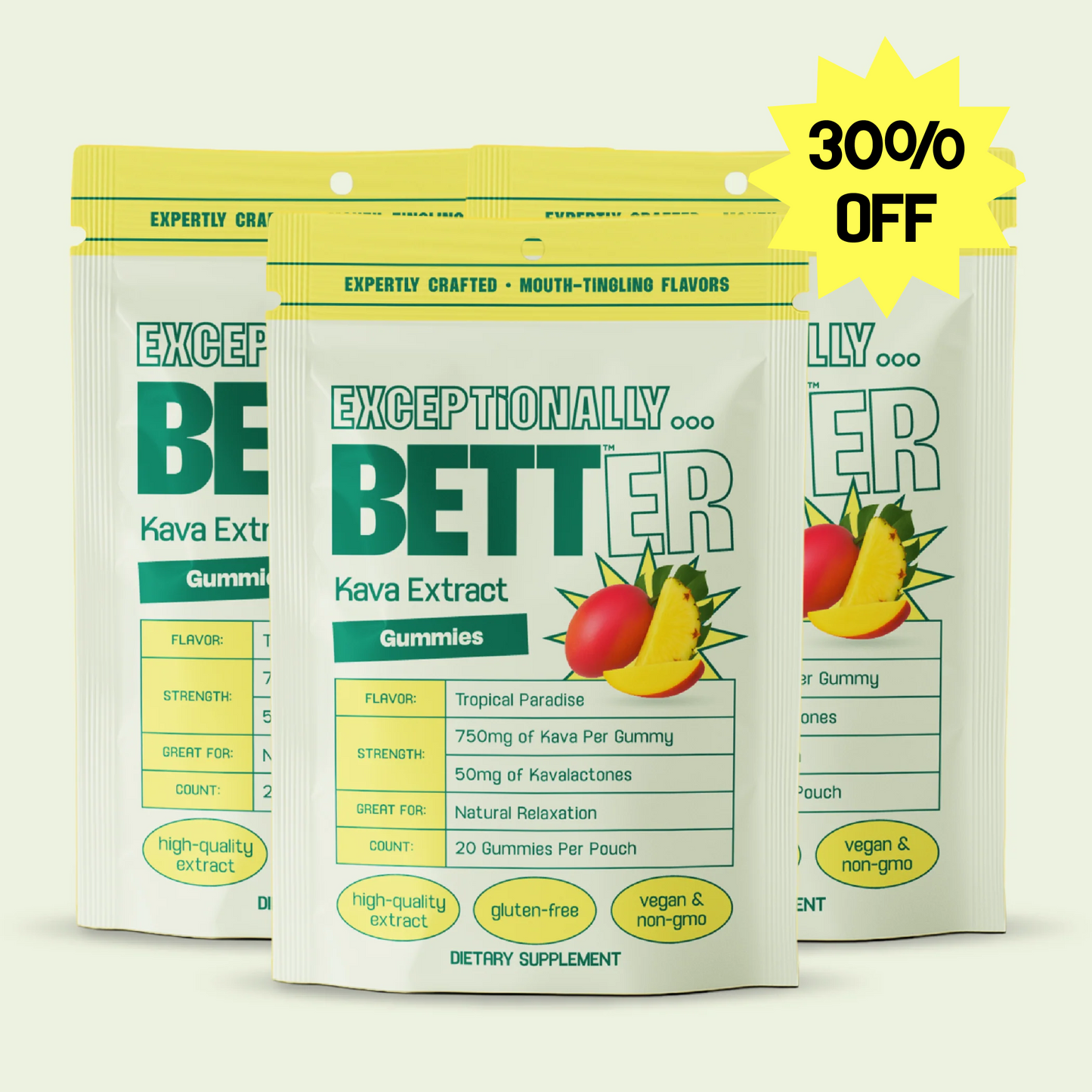 BETTER Kava Extract Gummies, Tropical Paradise — 750mg Kava per gummy, 20 gummies, 30% OFF